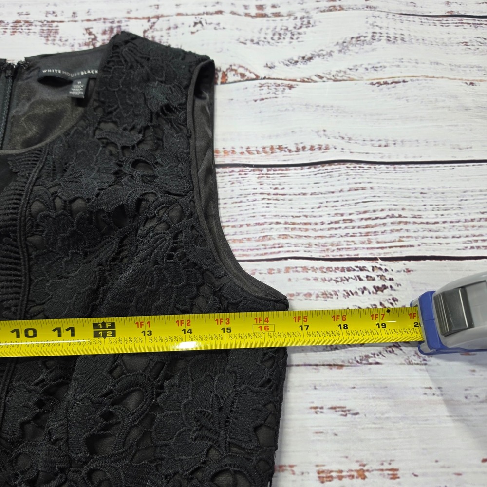 White House Black Market Lace Sheath Dress Women 6 Black Excellent Velvet Trim - Picture 6 of 7